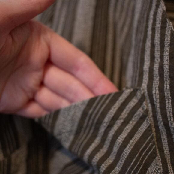 Artisan VTG Linen Top Striped Lagenlook Asymmetrical Pocket Shirt M Soft Autumn - Picture 4 of 7